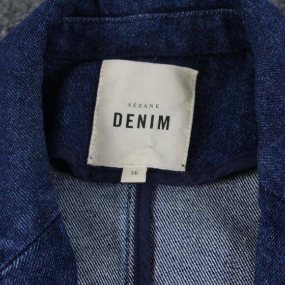 Sezane Jacket Small Antonina Vest Denim Blazer Belted Sleeveless Waistcoat Blue - Picture 5 of 10